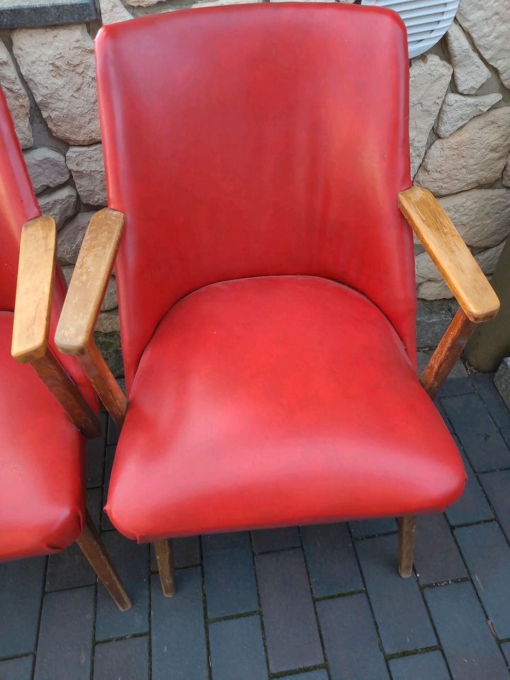3 antike rote Stuhlsessel 50er/60er Jahre in Leinefelde