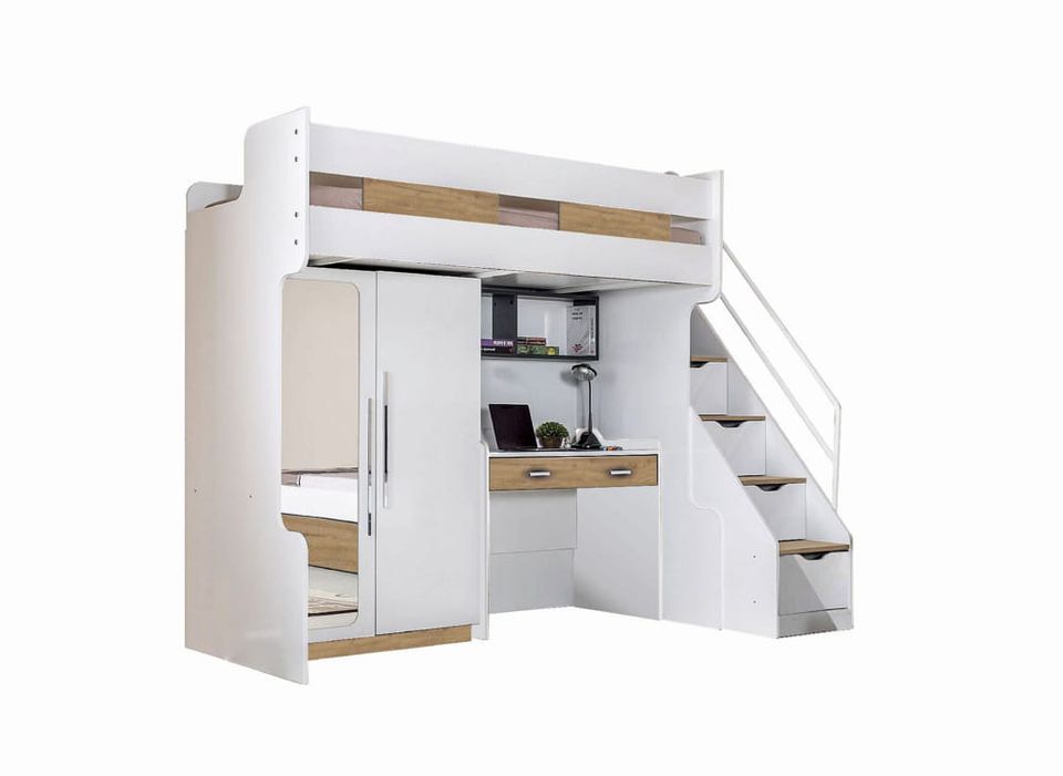 Kinderhochbett 90x200cm Compact natur K5 Schreibtisch, Schrank in Troisdorf