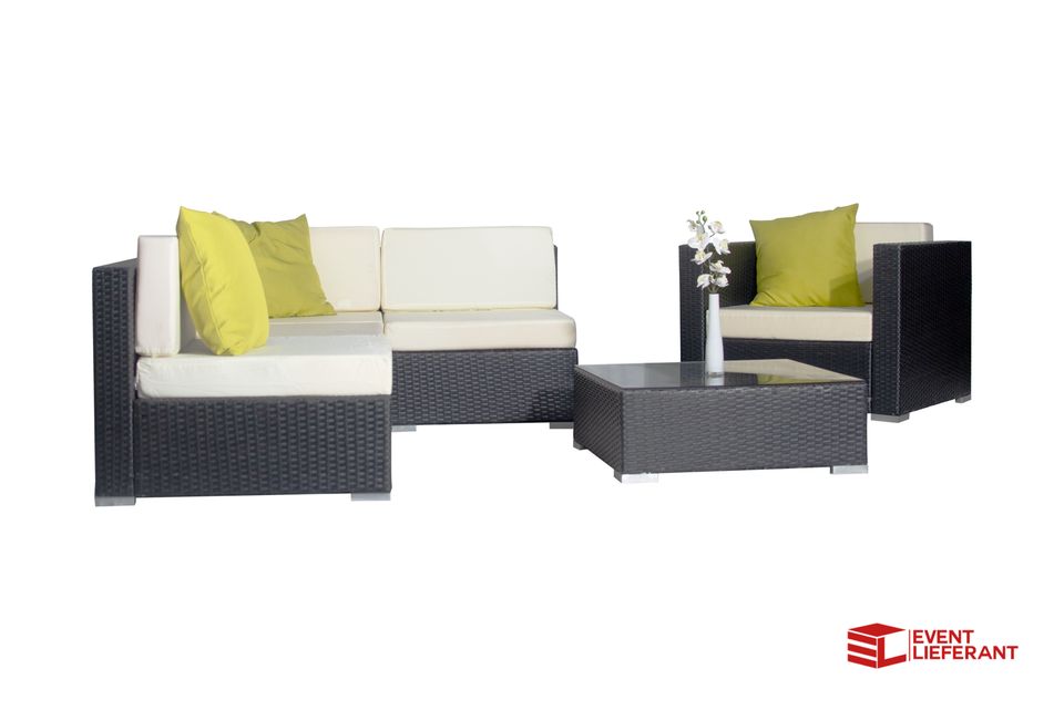 MIETEN HOCKER MODUL RATTAN LOUNGE SERIE SCHWARZ CREME COUCH SOFA in Barsbüttel