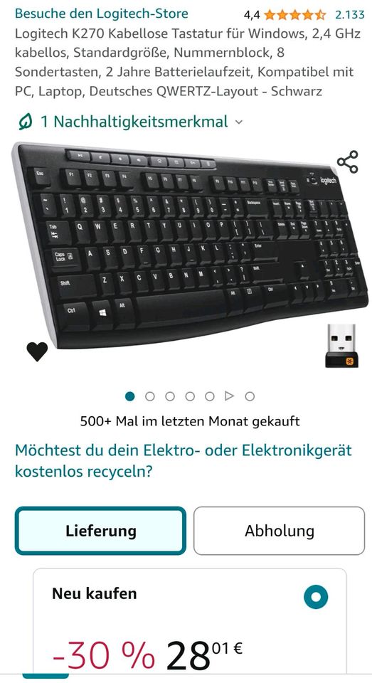 Kabellose Tastatur Logitech K270 in Frankfurt am Main