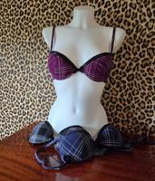 H&M BH 75B Kariert Lila Schwarz Blau Set Push Up Saarland - Überherrn Vorschau