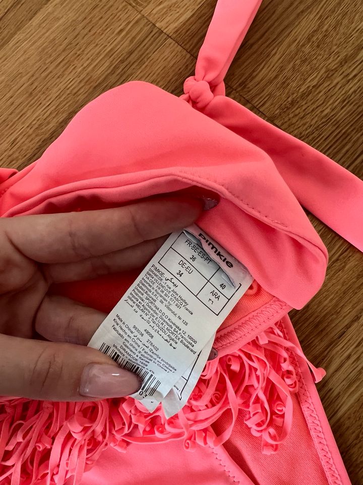 Pimkie Damen Bikini Teenager pink neon rosa Fransen 34 XS Sommer in Gröbenzell