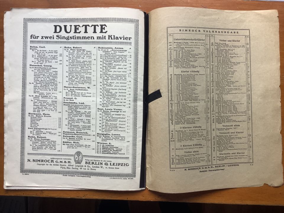 Brahms: Deutsche Volkslieder, 2 Singstimmen und Klavier, Zilcher in Hannover