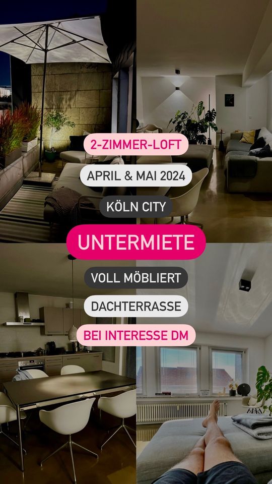 2-Zimmer-Loft, befristet April & Mai, Köln Rudolfplatz in Köln