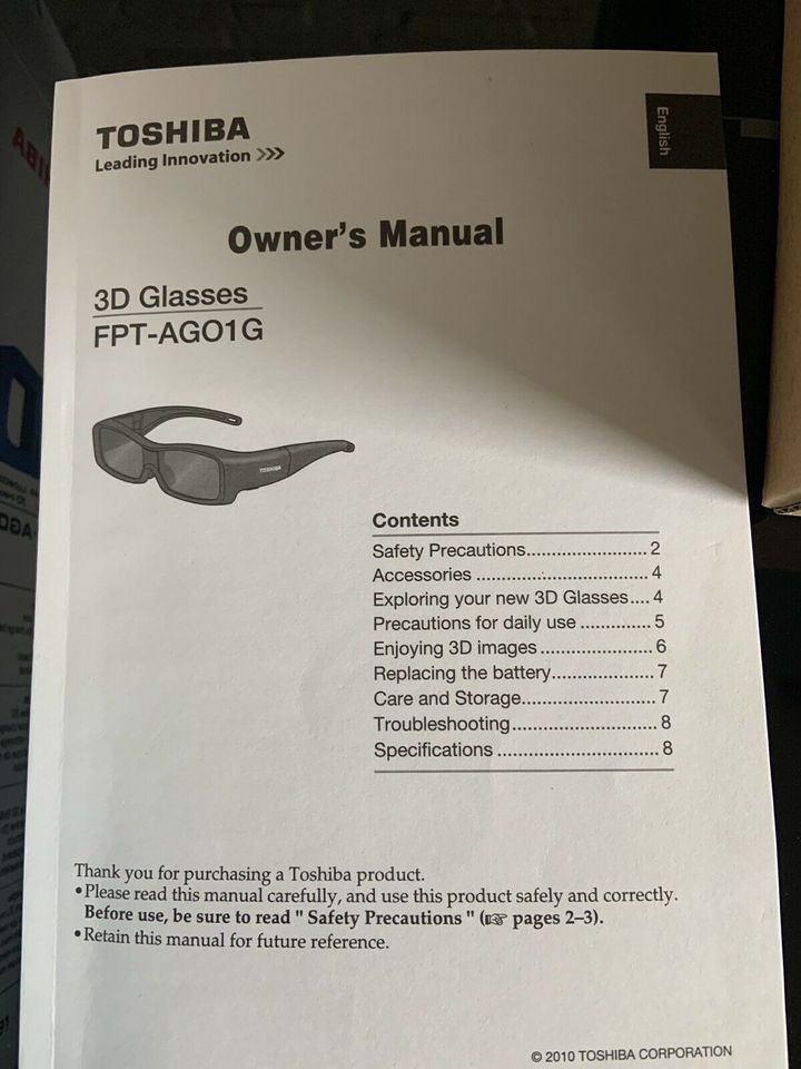 3 D Toshiba Brille—NEU--FPT-AGO1G in Groß Vollstedt