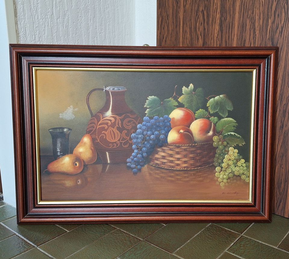 Ölgemälde, Öl-Bild, Gemälde, Malerei Kunst Wandbild Weinkrug Obst in Gummersbach