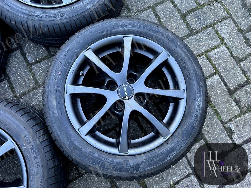 BORBET Alufelgen grau Sommerräder 4x100 ➡️ 185/55 R15 MICHELIN Sommerreifen ➡️ Hyundai Accent Getz i10 Kia Picanto JA Nissan Micra K12 K13 ➡️ Sommer Reifen Felgen ET35 in Bünde