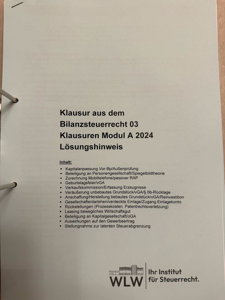 Steuerberaterprüfung. AKTUELL 2024 WLW Klausurenfernkurs Modul A in Hamburg