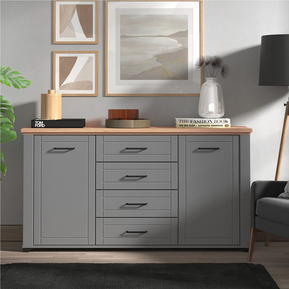 Kommode Sideboard Schrank Highboard Anrichte Holz Grau NEU 202-Er in Erfurt