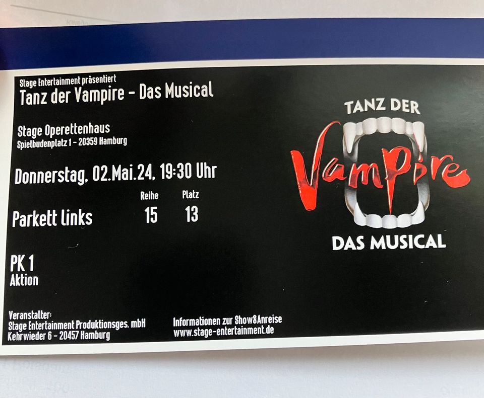 Tanz der Vampire Musical Karte 02.05.24 in Potsdam