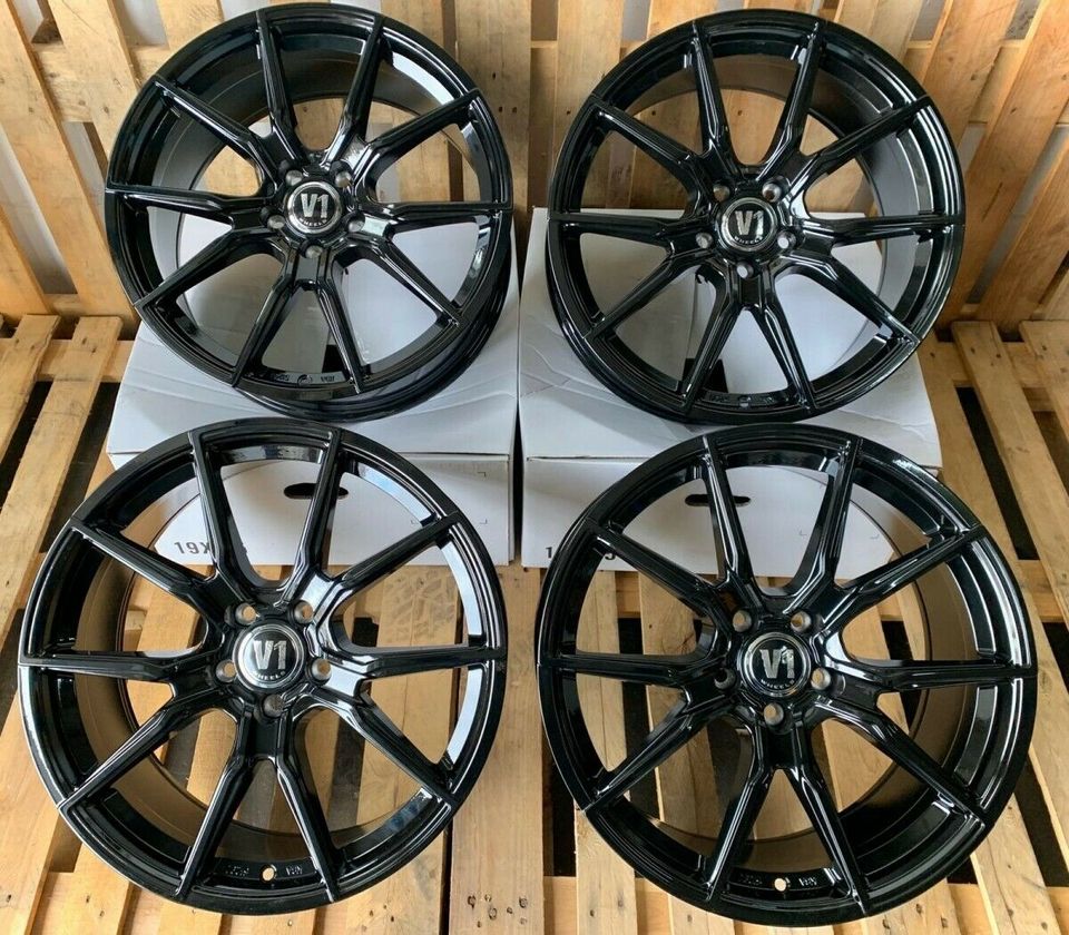 20 Zoll ET25 V1 Wheels V1 Schwarz Felgen für Audi Q3 8U RS RS4 QB6  RS6 4F A4 B8 8K Allroad A5 S5 RS5 B8 8K A6 S6 RS6 4G Allroad A7 S7 RS7 4G A8 S8 4H Q5 8R FY SQ5 Q7 4L SQ7 VW Tiguan Skoda Kodiaq in Rodgau