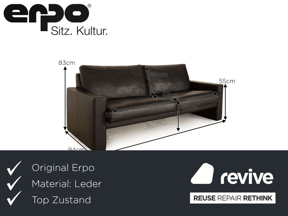 Erpo CL 100 Leder Dreisitzer Schwarz Sofa Couch in Köln