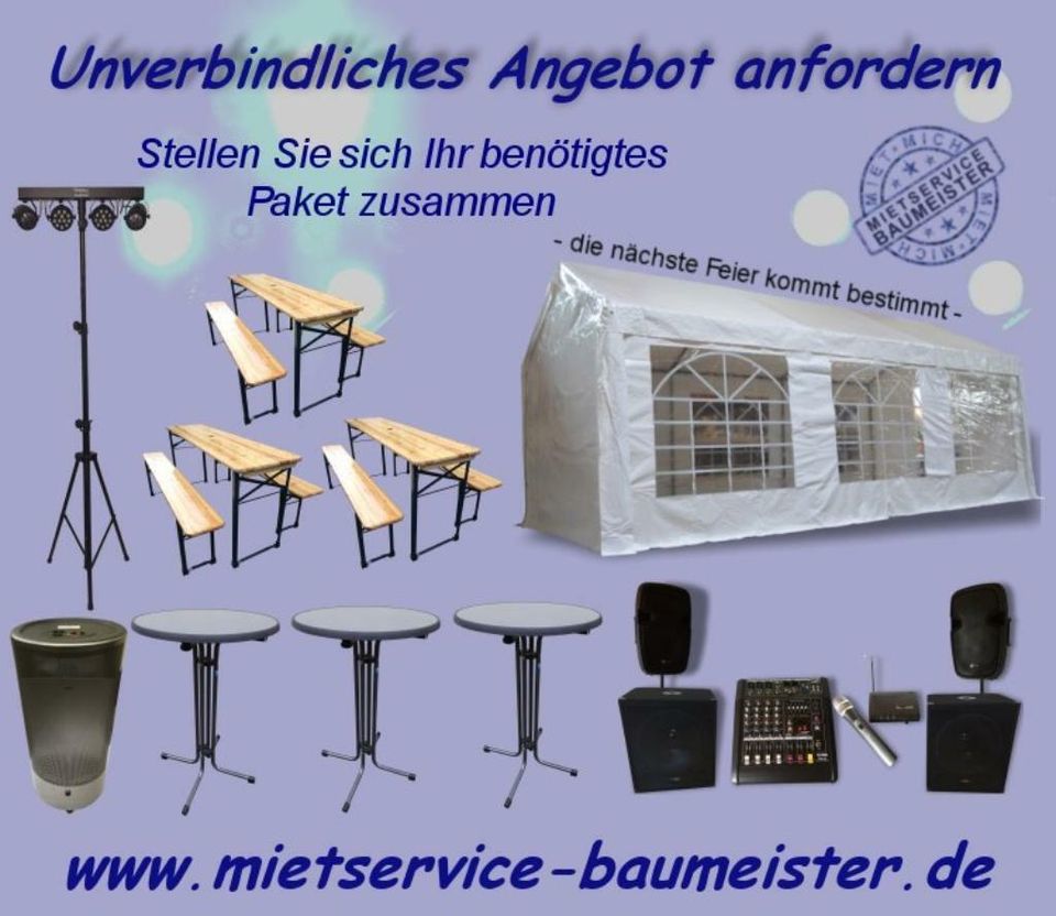 Party-Set PVC Zelt 6x3m Stehtisch Bierzeltgarnitur mieten leihen in Balve