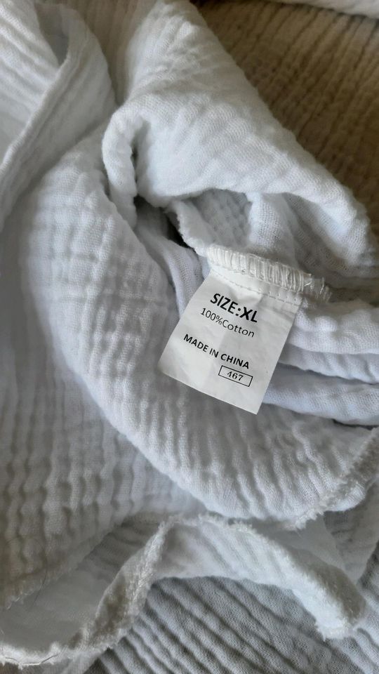Kimono Kaftan Weiß XL 42 Maxi Lang Baumwolle Musselin Mantel in Pöttmes