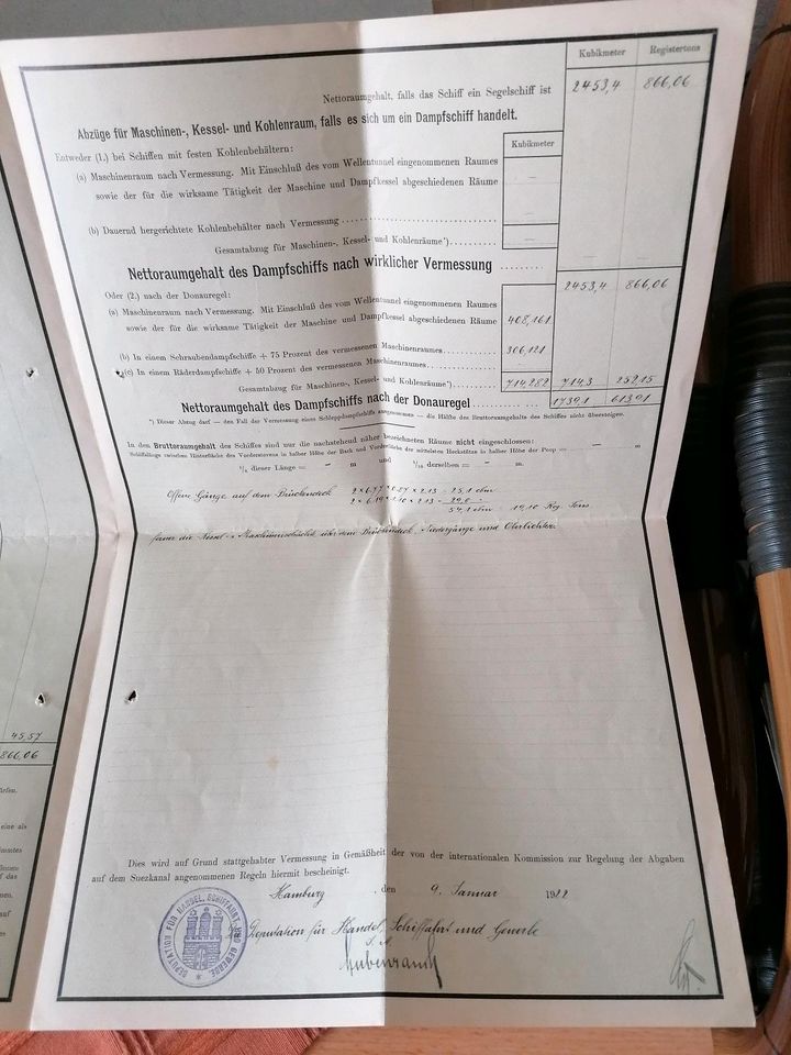 Großes Interessantes Dokument maritim 1922, 0riginal in Bremen