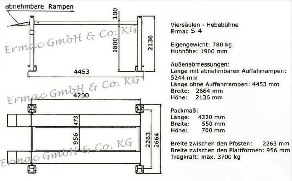 PKW 4 Säulen Hebebühne, mobil, Parkbühne, Pkw-KFZ-Hebebühne, NEU in Rinteln