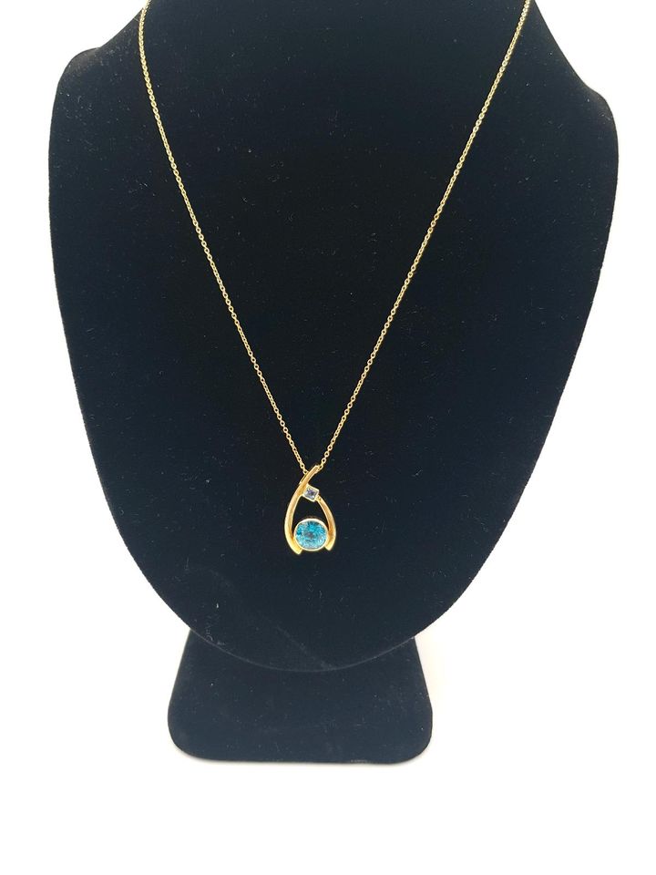 Gold Collier mit Blau Topaz in 585er/14 Karat Gelbgold in Dinslaken