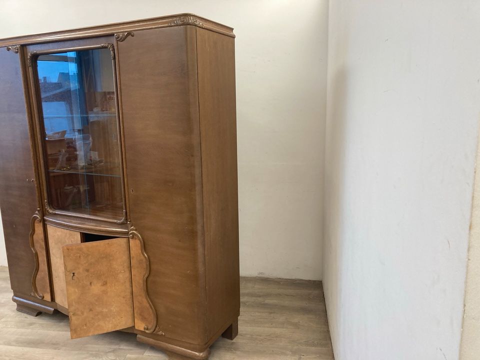 #A Bücherschrank Antik Holz DDR Glasvitrine Wohnzimmer Buffet in Burgstädt