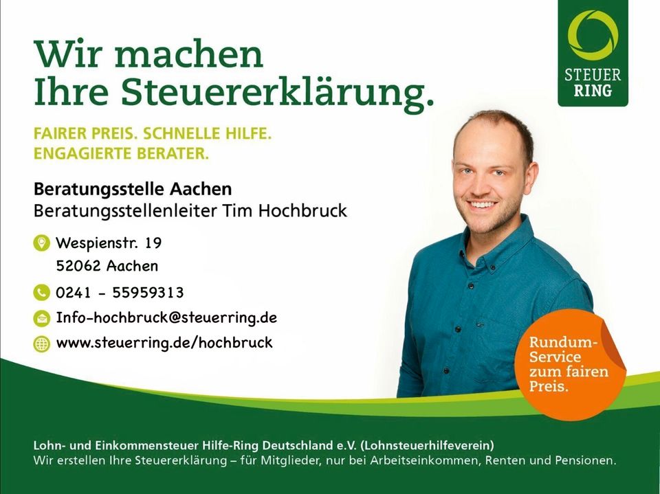 Steuererklärung - Einkommensteuer - Lohnsteuerhilfe - Lohnsteuerhilfeverein - Lohnsteuerjahresausgleich - Steuerberatung - Steuerring - Steuern in Aachen