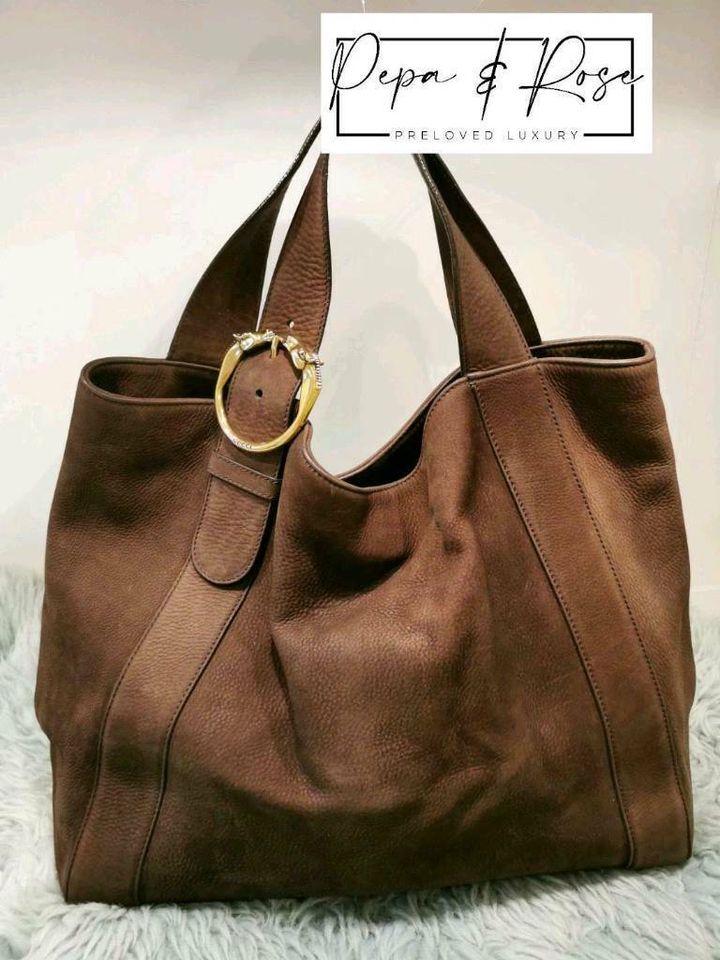 Gucci Nubuk Leder XL Shopper Tasche braun/gold Pferdeköpfe in München