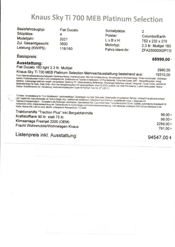 Knaus Sky Ti 700 MEB Platinum EZ. 8.2021 8351 km 160PS Klima in Müllheim