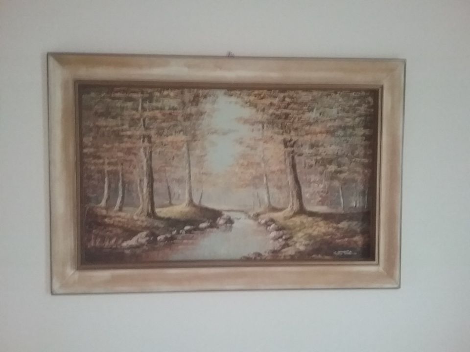 "Wald-/Flußlandschaft" Bildmalerei handsign. + mod. Rahmen TOP 1a in Schwalbach