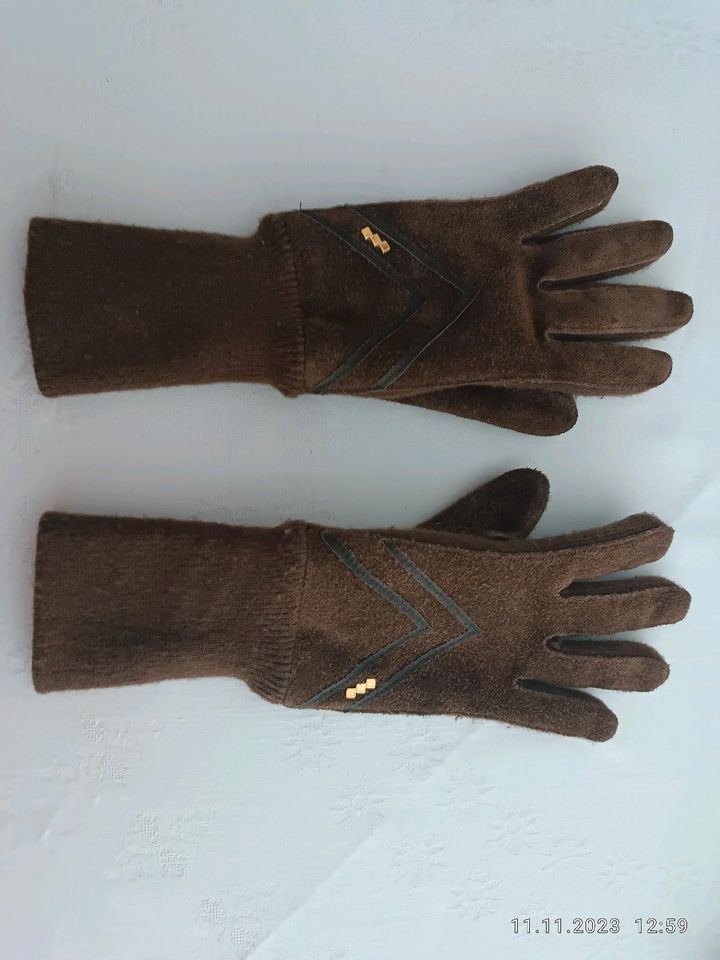 Damenhandschuhe Fingerhandschuhe in braun, Gr. 7 1/2  Wildleder in Darmstadt