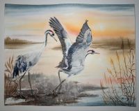 Aquarell Kräne Vogel Gemälde Vogel Landschaft Bild Kran Saarbrücken-West - Burbach Vorschau