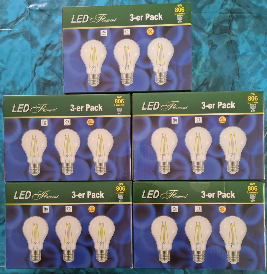 15 LED Filament Leuchtmittel transparent 5x3-er Pack neu E27 806 in Neuenrade
