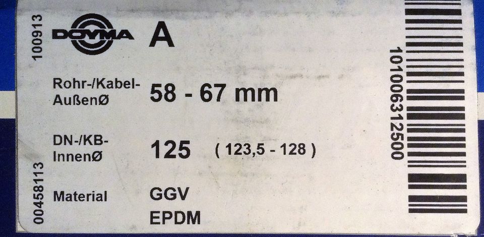 Doyma Curaflex A Dichtungseinsatz Rohr,Kabel 58 - 67mm,DN/KB 125 in Zeitlofs