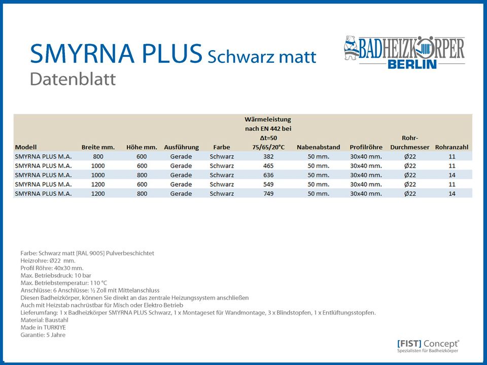 Badheizkörper SMYRNA PLUS Schwarz Breite: 1200 mm. Höhe: 800 mm. in Berlin