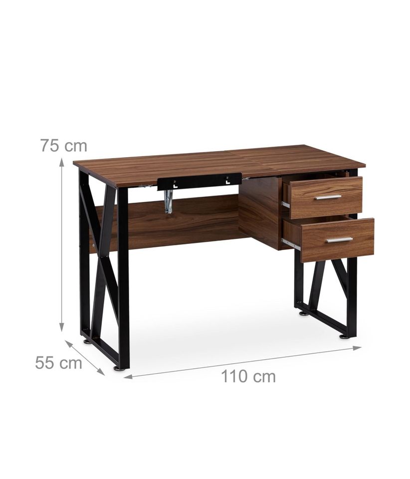 Schreibtisch mit verstellbarer Arbeitsfläche Holz / Schwarz in Legden