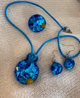 Schmuckset Glasstein blau Kette Ring Ohrringe handmade Vintage Hessen - Bad Soden am Taunus Vorschau
