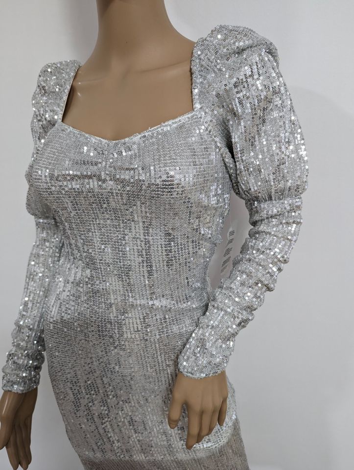 Kleid Pailletten Party Silber Glitzer 36 S Outfit Minikleid NA-KD in Solingen