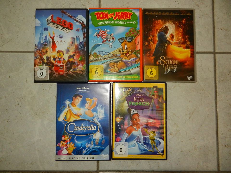 5x DVD - Cinderella, The LEGO Movie, Küss den Frosch, Tom & Jerry in Chemnitz