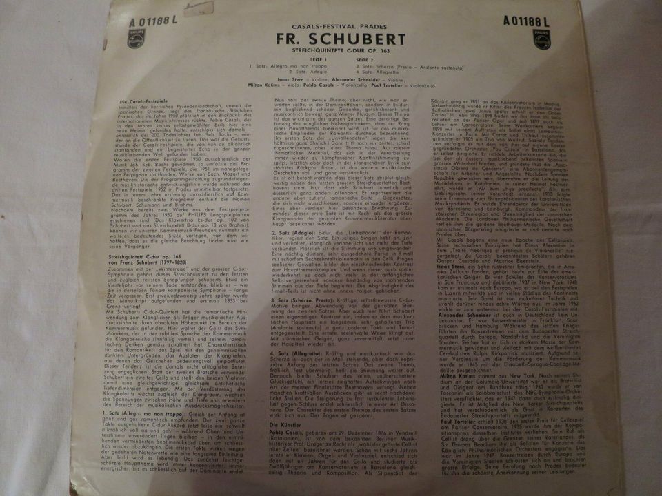 Schallplatte Franz Schubert, Casals-Festival, Prades. Vinyl in Warngau