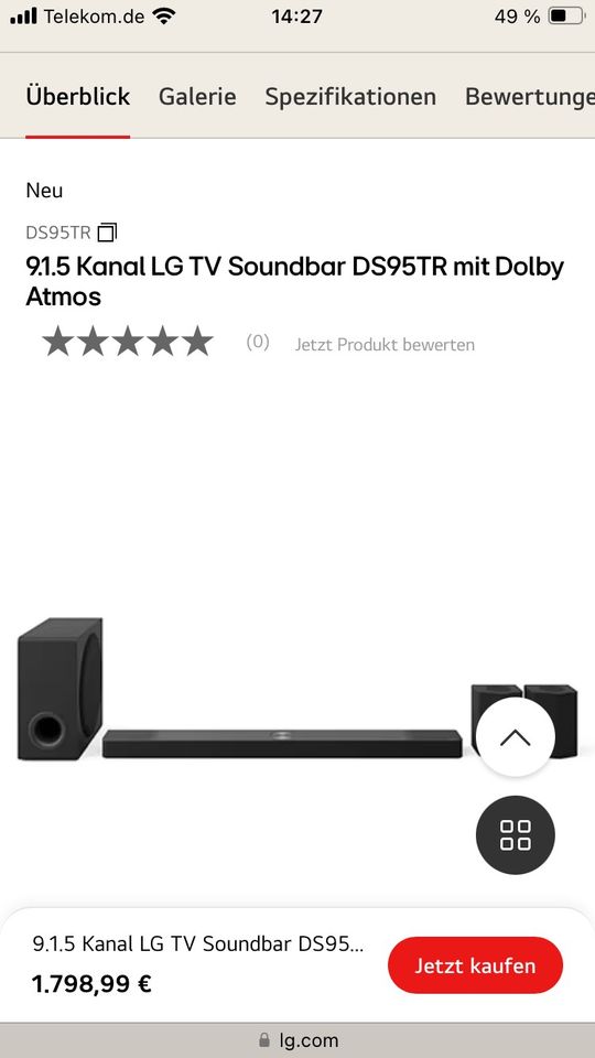 LG Soundbar DS95TR UVP 1.799,- 16 Lautsprecher + SUB Wireless ! in Schwalmstadt