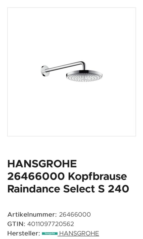 Neu hansgrohe Regendusche Duschkopf Raindance Select in Brunsbuettel