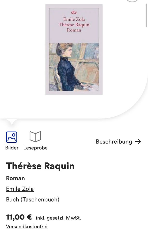 Emile Zola „Therese Raquin“ dtv TB Romantik Klassiker in Frankfurt am Main