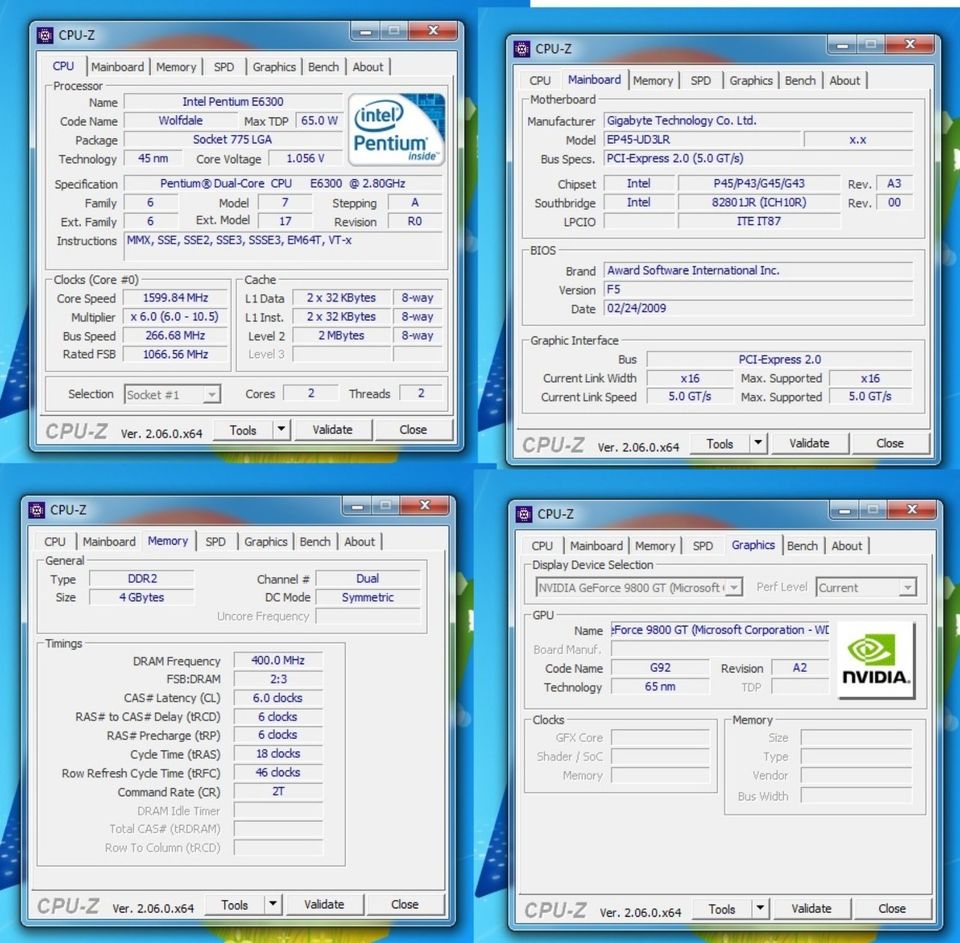 Retro PC, Gigabyte, E6300 GeForce 9800 GT, be quiet! E6-350W, OCZ in Germersheim