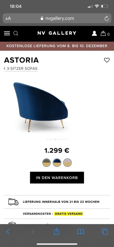 Designer Sofa Senfgelb NP 1299 € NV Gallery in München