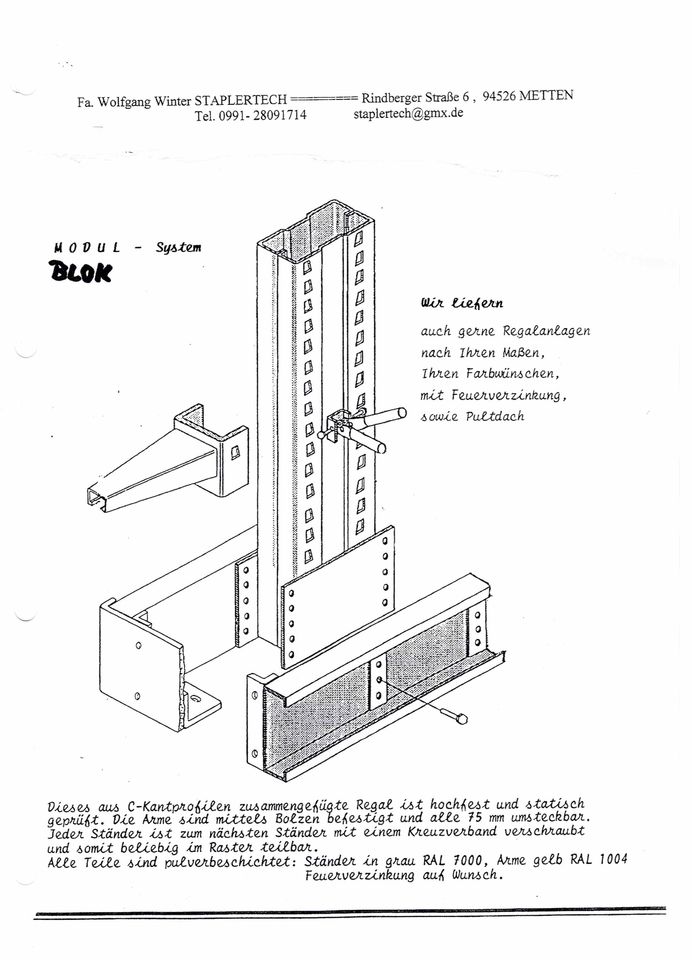 Kragarmregal 17m l/4,2m hoch. Tragkraft 40ton,  Arme 1,2m /816 kg in Metten