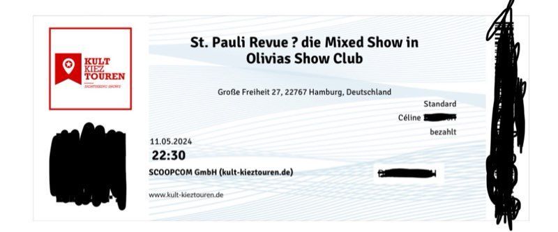 Kieztouren, 2 Tickets, St. Pauli Revue - die Mixed Show in Olivias Show Club, Hamburg, 11.05.24, 22:30 Uhr in Hamburg