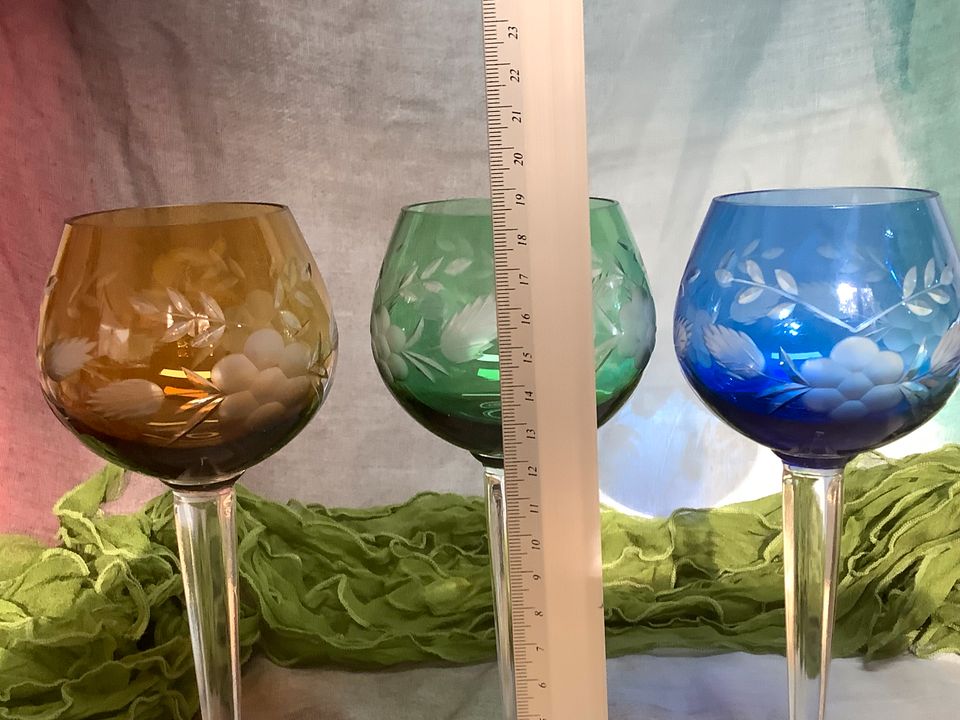 Römergläser farbig grün gelb blau geschliffen Bleikristall in Gera