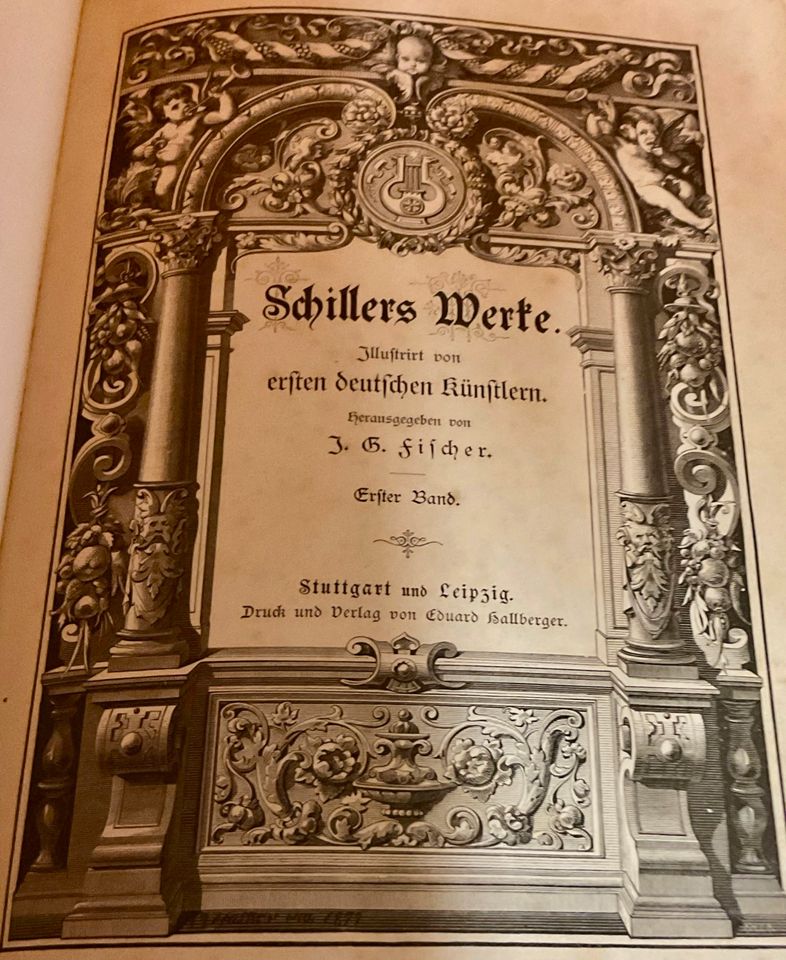 Schillers Werke ca. 1877 in 4 Bänden. Illustriert. Goldprägung in Berlin