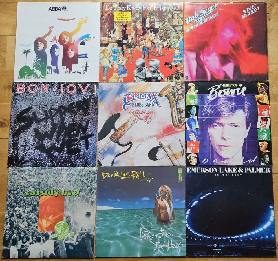 Neun Schallplatten Pock/Rock ABBA, Bon Jovi, D.Bowie, B.Seger u.a in Kuhardt