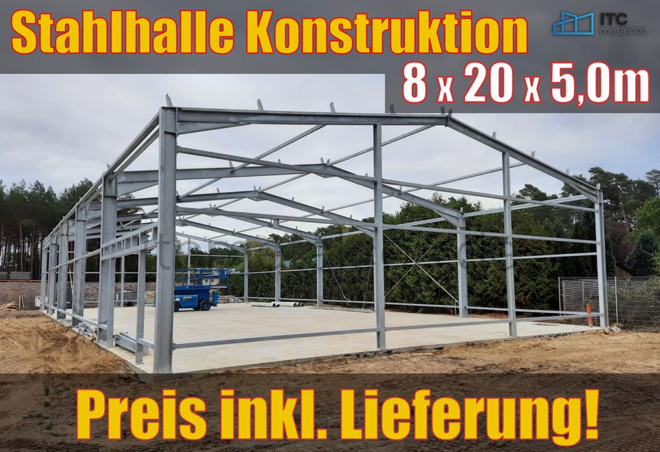 8x20x5,0m Stahlhalle Konstruktion - Industriehalle Lagerhalle PV in Erfurt