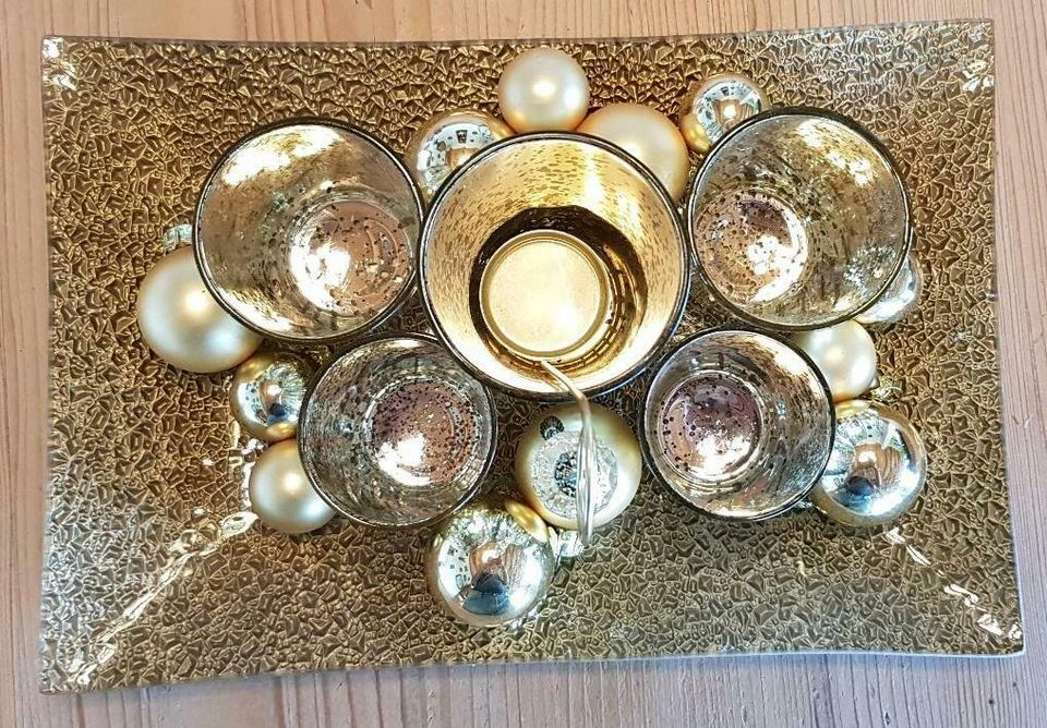 Teelichthalter Deko Gold Kugeln Glas Weihnachten in Obertaufkirchen