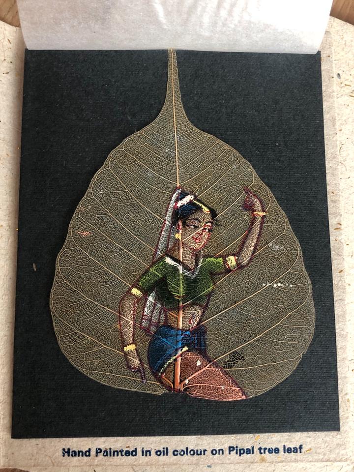 Bemaltes Blatt aus Indien/ Karte / Buddhismus/ Pappelfeige/Antik in Konstanz