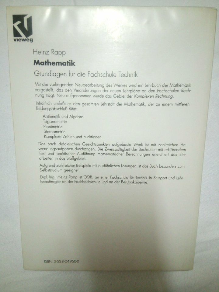 Buch Mathematik Grundlagen Fachschule Technik Vieweg 352804960x in Gerlingen